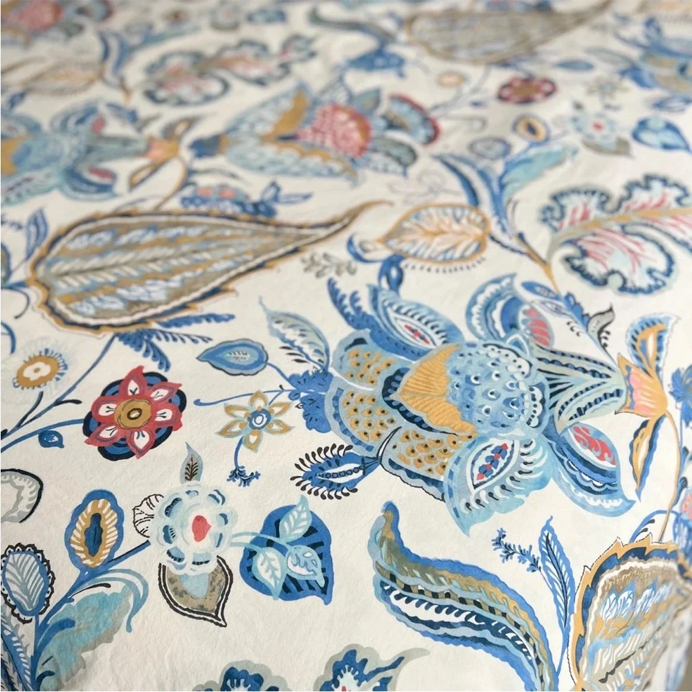 Pottery Barn Merion Palampore Floral Jacobean KING Duvet Cover Cotton Blue White